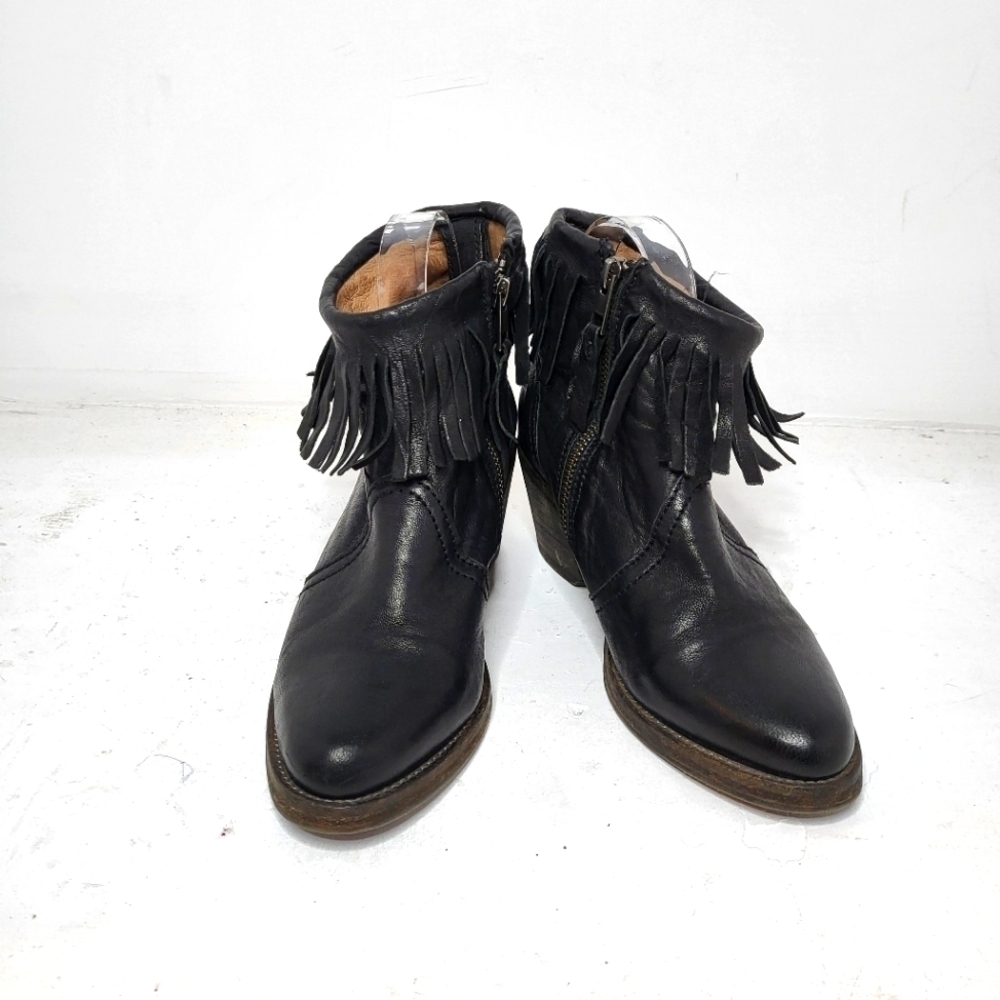 All Saints Black Leather Fringe Ankle Boots